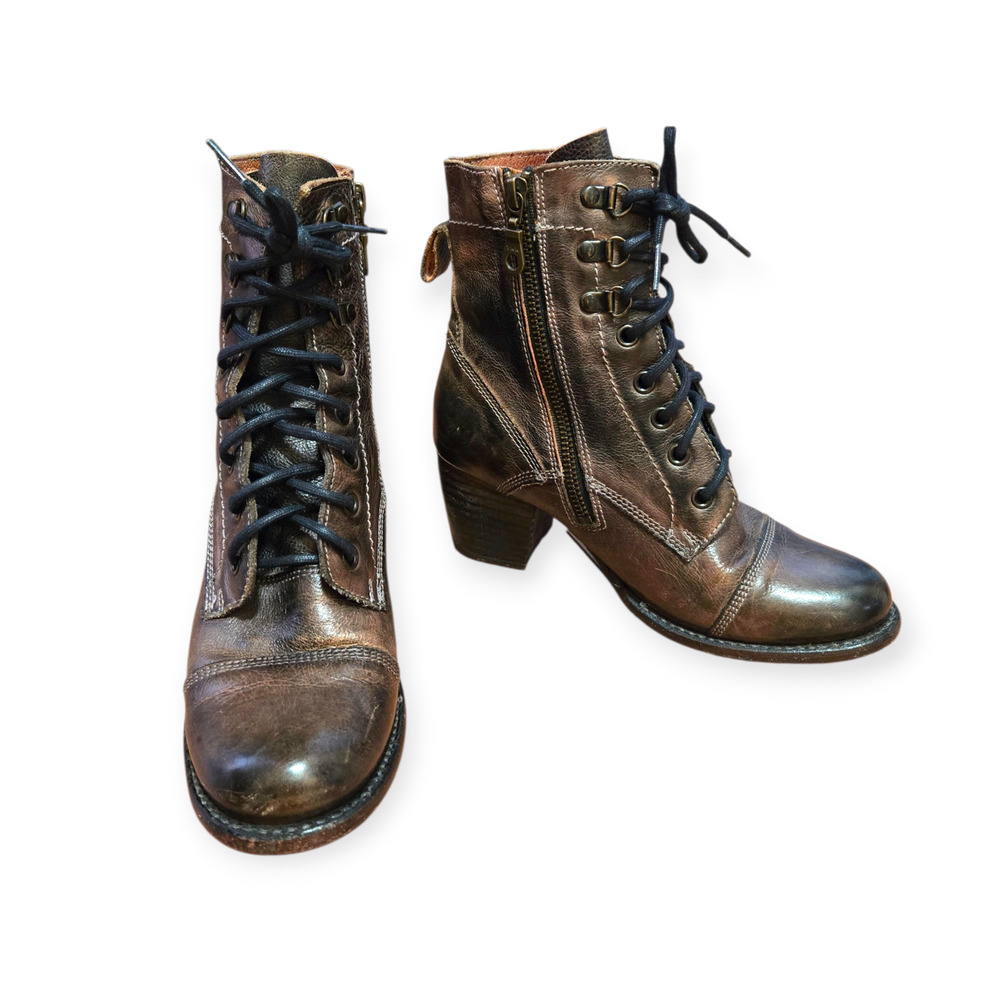 Bed Stu Brown‎ Rustic Distressed Leather Heeled Judgment Ankle Boot Size 7
